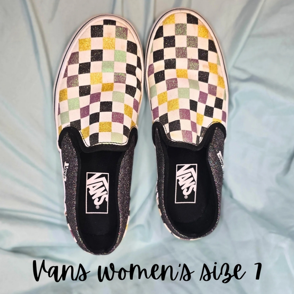 VANS Off the Wall Glitter Checkered Slip On Low Sneakers W7